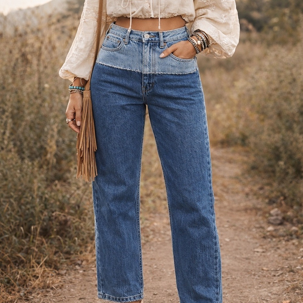 SLVRLAKE Sophie Reworke Double Waist Jeans 26 USA Two Tone Boho Festival  Street